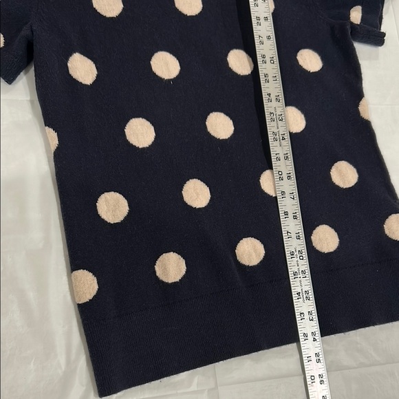 Kate Spade Womens  Sweater M Polka Dot Navy Cream Cashmere Blend Short Sleeve - Picture 6 of 9